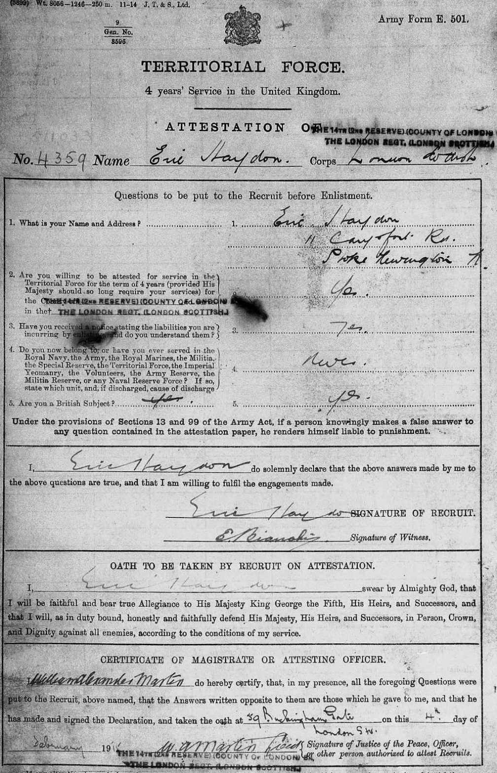 Eric Haydon Attestation form WO363