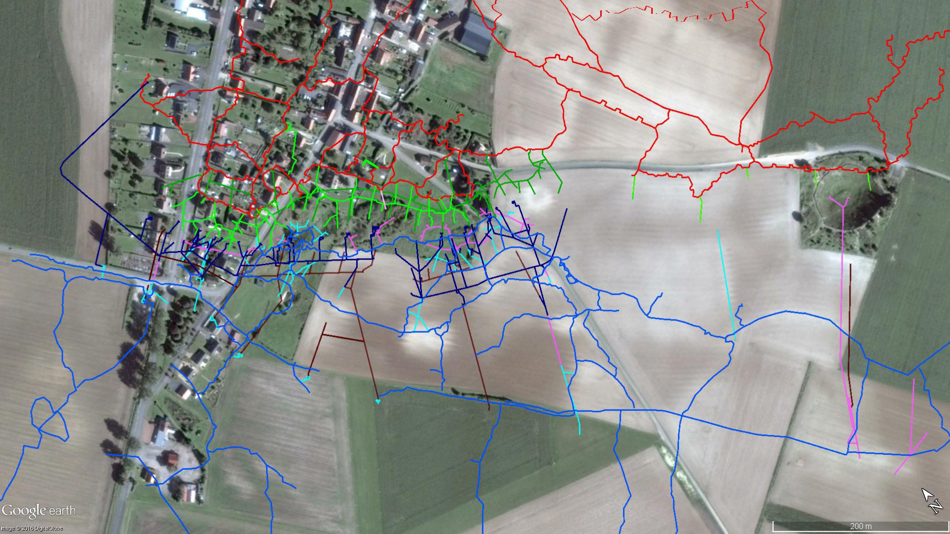 British and German mine systems at La Boisselle. (c) GoogleEarth and Simon Jones